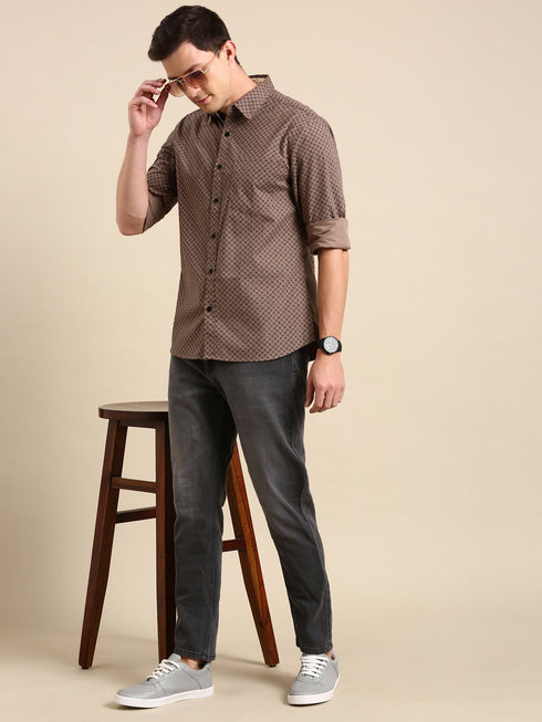Brown Printed Full Sleeves Shirt